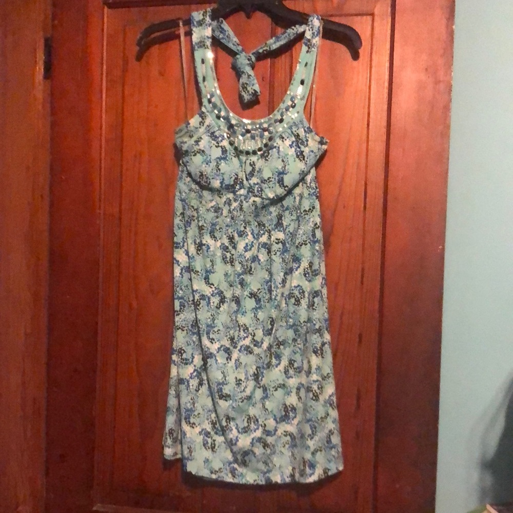Nice blue halter dress with beads size M